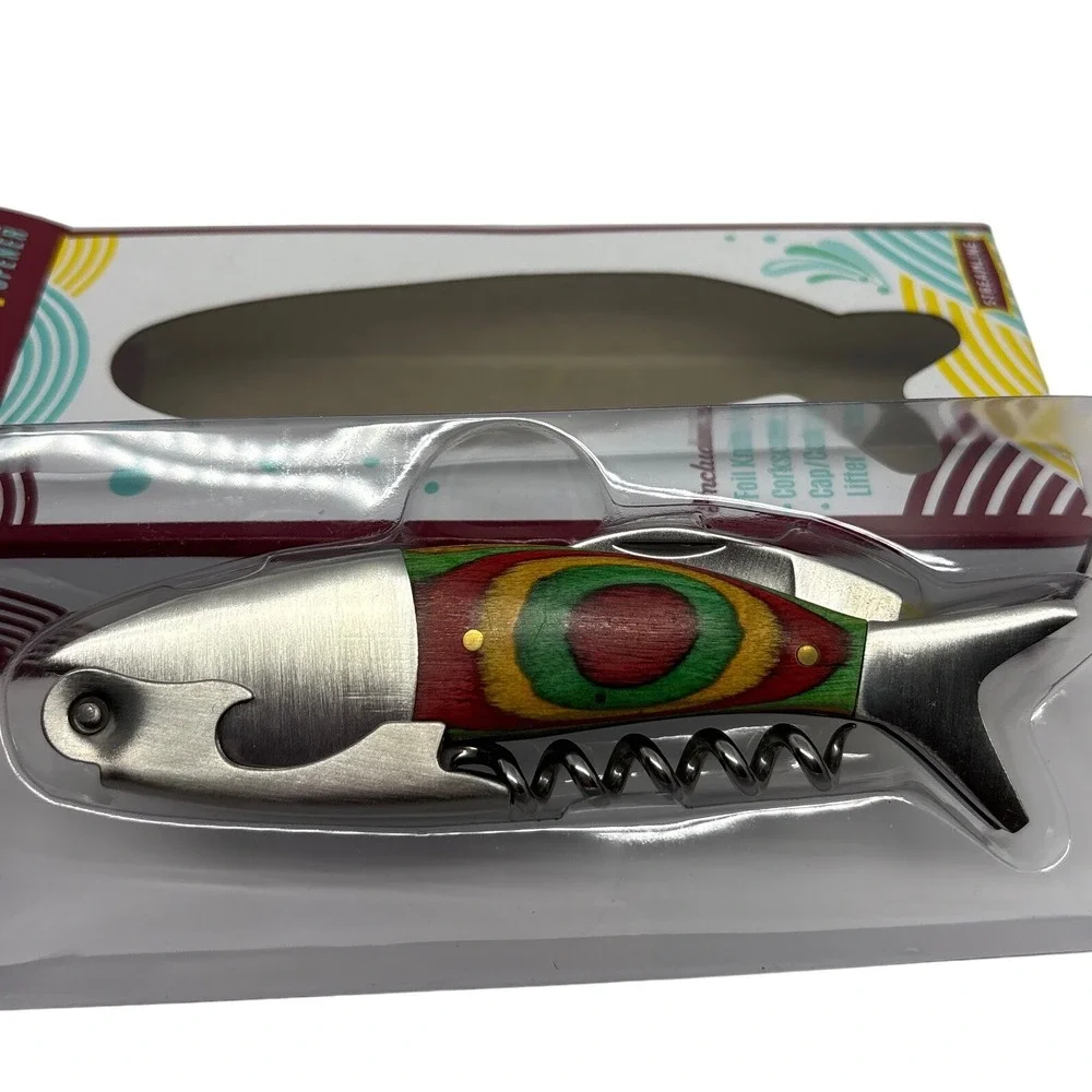 Streamline Waiter's Corkscrew Bottle Opener Fish Design‎ Foil Knife Cork Lifter